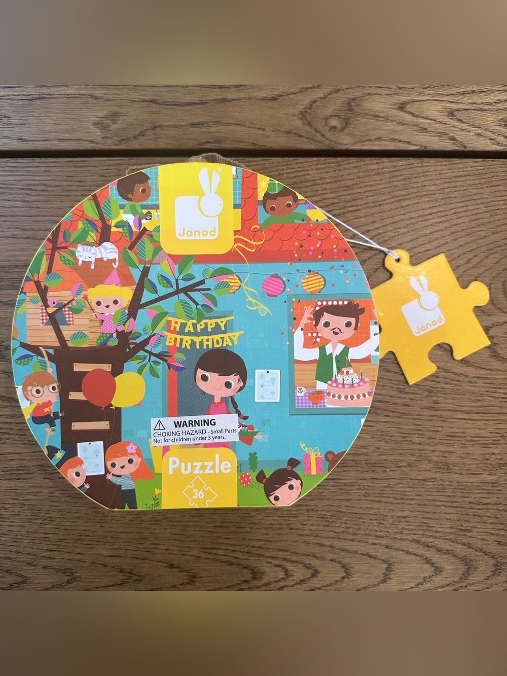 Janod Happy Birthday 36 Piece Puzzle in Round Carry Case 50 x 40 cm Ages 4-7